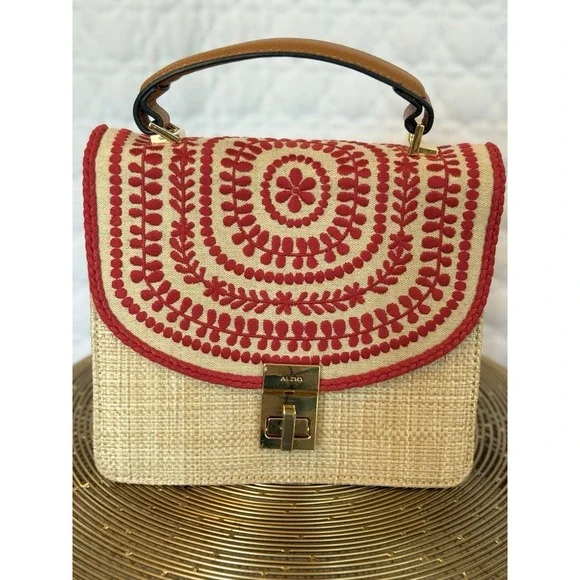 Cottagecore Aldo Boho Summer Crossbody Bag Embroider Orange Embroidered Happy - Picture 9 of 16